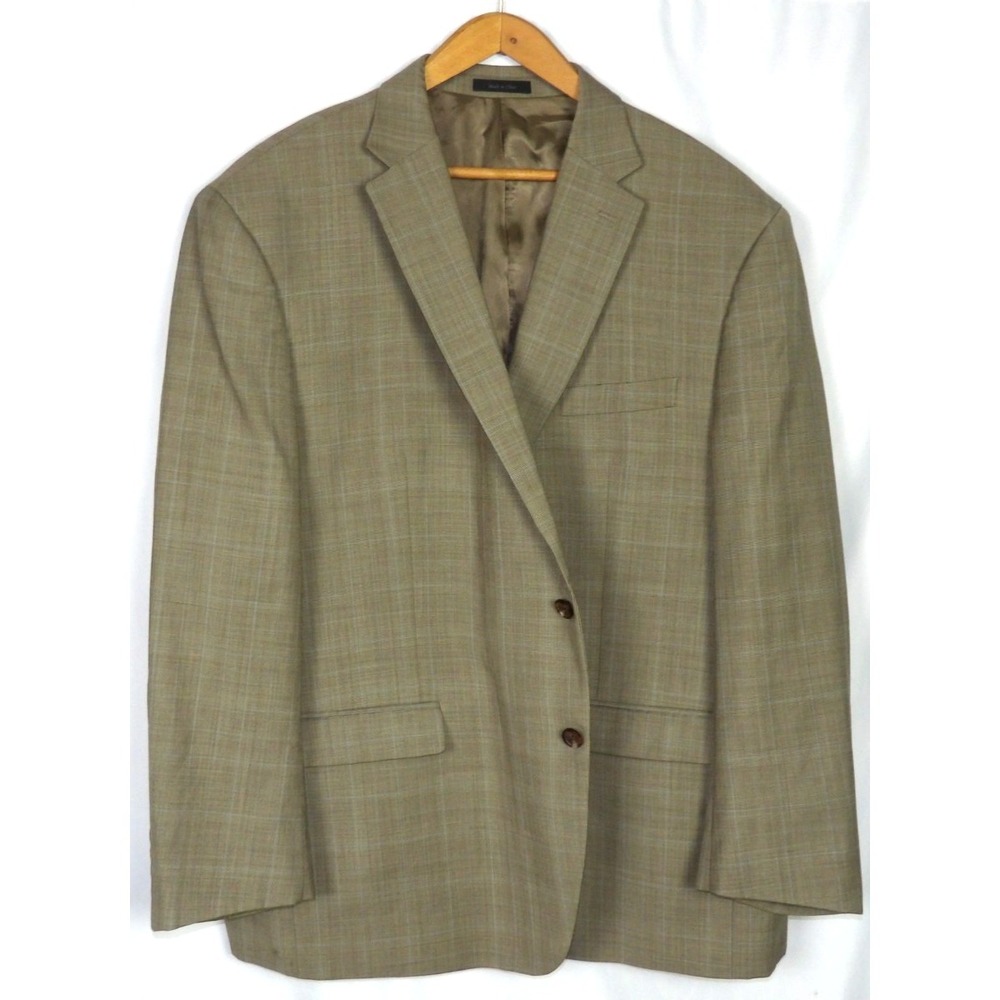 LAUREN Ralph‎ Lauren 100% Wool Tan Plaid 2 Button Blazer Men's 52R
